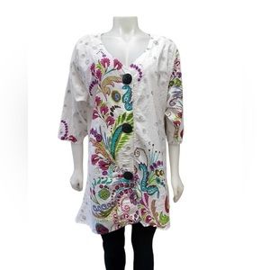 Leopards & Roses Floral Asymmetrical Tunic Top Size 1X